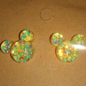 Yellow with Green Polka Dots Stud Mickey Earrings Handcrafted